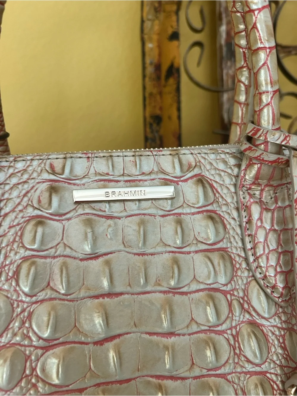 Brahmin Caroline Satchel Sunkiss Melbourne Croc Embossed Leather NWT old money